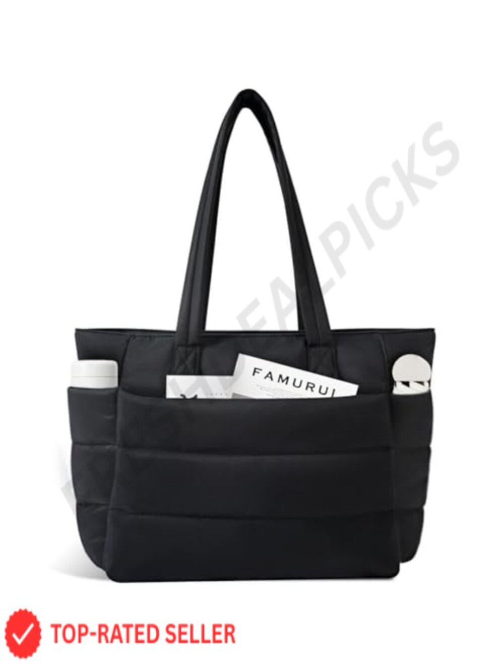 Lightweight Puffy Quilted Tote Bag with Laptop Sleeve, Nurse Teacher Work Bag